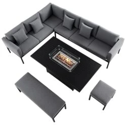 Calabasas Large Outdoor Fabric And Aluminium Corner Casual Dining Set With Firepit Table, Dark Grey 22 Calabasas Large Outdoor Fabric And Aluminium Corner Casual Dining Set With Firepit Table, Dark Grey -Daals Shop OD DINE 1028 DARKGREY WB2