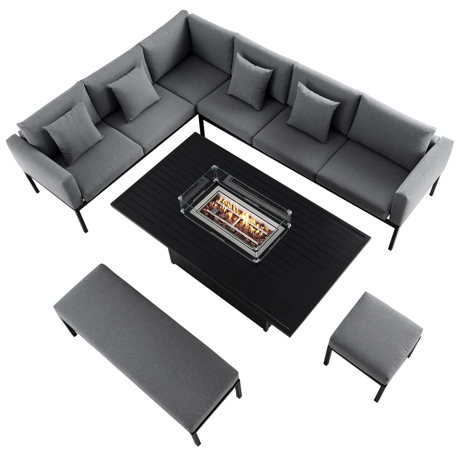 Calabasas Large Outdoor Fabric And Aluminium Corner Casual Dining Set With Firepit Table, Dark Grey 6 Calabasas Large Outdoor Fabric And Aluminium Corner Casual Dining Set With Firepit Table, Dark Grey - Image 4