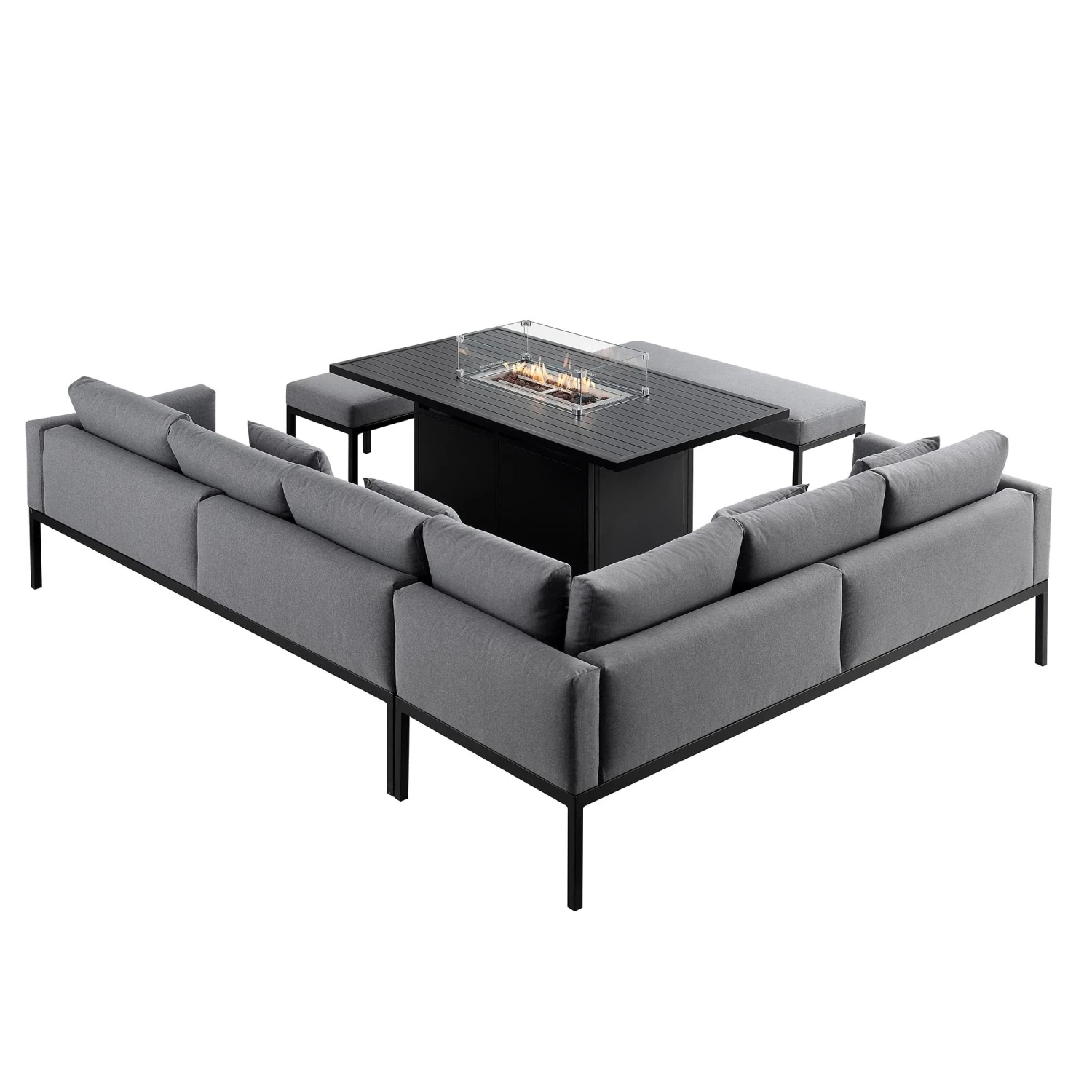 Calabasas Large Outdoor Fabric And Aluminium Corner Casual Dining Set With Firepit Table, Dark Grey 9 Calabasas Large Outdoor Fabric And Aluminium Corner Casual Dining Set With Firepit Table, Dark Grey - Image 7