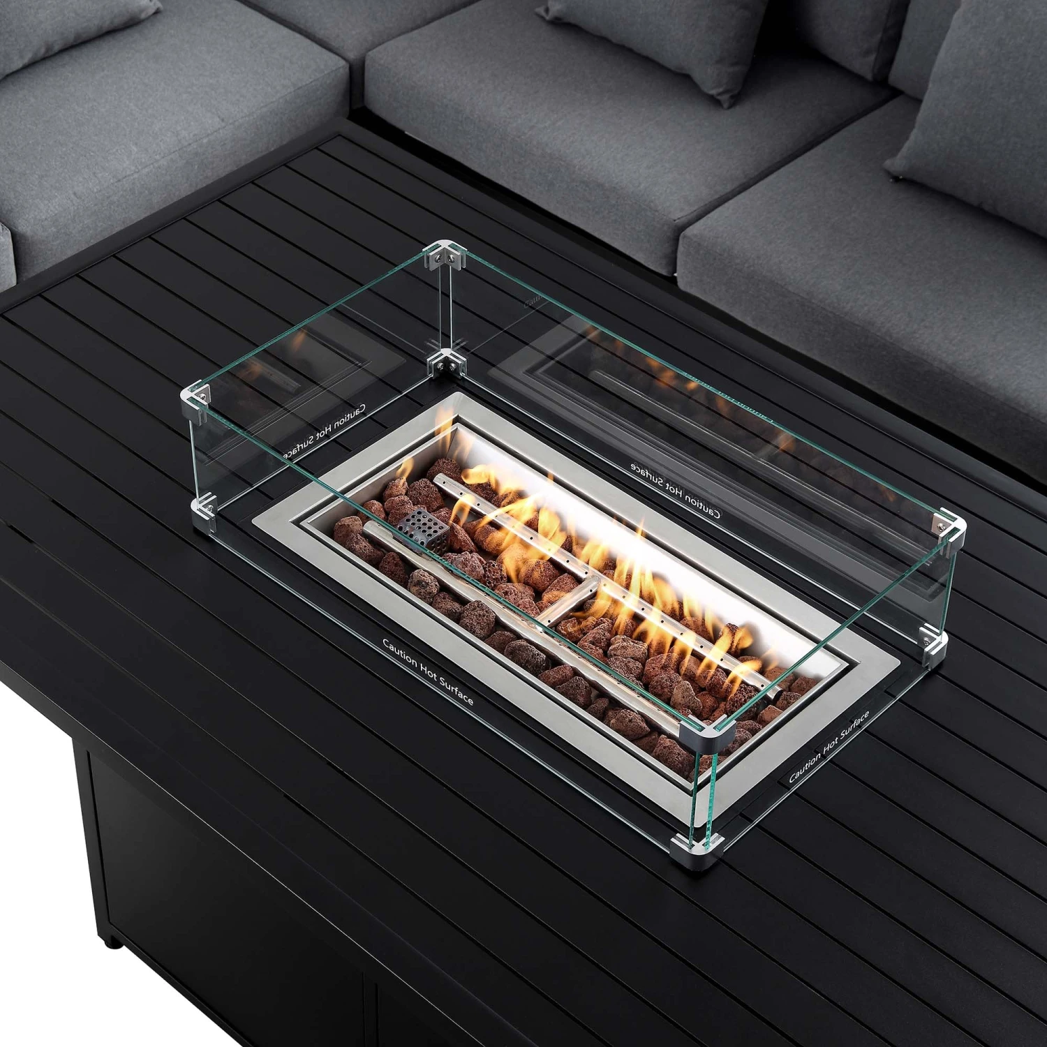 Calabasas Large Outdoor Fabric And Aluminium Corner Casual Dining Set With Firepit Table, Dark Grey 13 Calabasas Large Outdoor Fabric And Aluminium Corner Casual Dining Set With Firepit Table, Dark Grey - Image 11