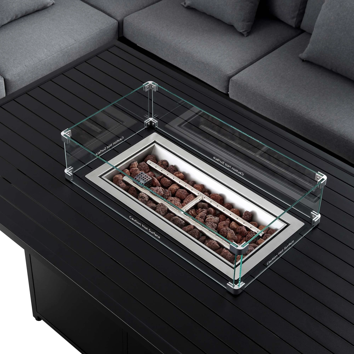 Calabasas Large Outdoor Fabric And Aluminium Corner Casual Dining Set With Firepit Table, Dark Grey 14 Calabasas Large Outdoor Fabric And Aluminium Corner Casual Dining Set With Firepit Table, Dark Grey - Image 12