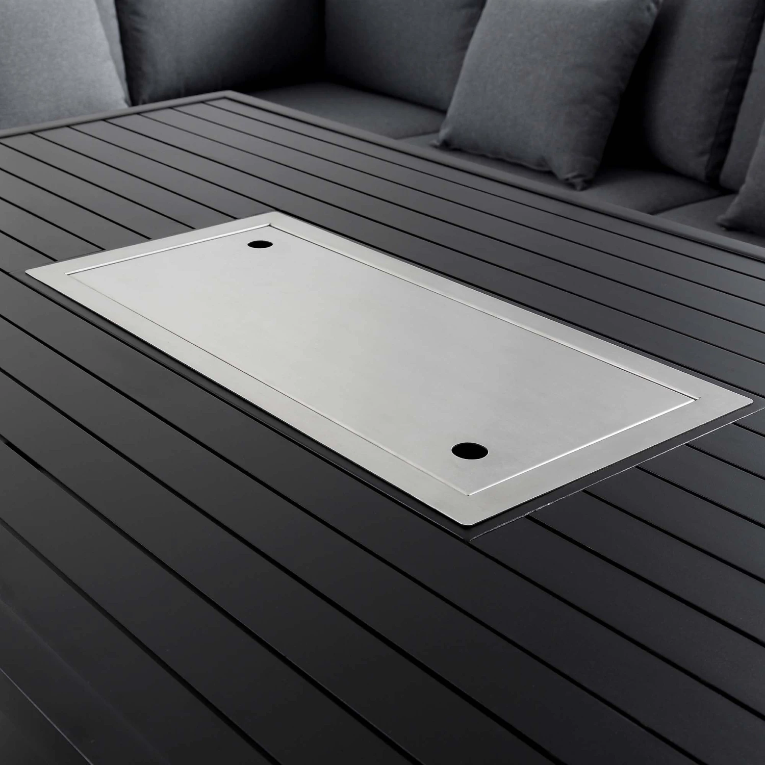 Calabasas Large Outdoor Fabric And Aluminium Corner Casual Dining Set With Firepit Table, Dark Grey 15 Calabasas Large Outdoor Fabric And Aluminium Corner Casual Dining Set With Firepit Table, Dark Grey - Image 13