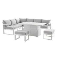 Albany Aluminium Large Corner Casual Dining Set With Rising Table, White -Daals Shop OD DINE 1045 WHITE WB2