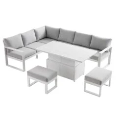 Albany Aluminium Large Corner Casual Dining Set With Rising Table, White -Daals Shop OD DINE 1045 WHITE WB3