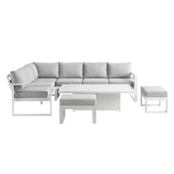 Albany Aluminium Large Corner Casual Dining Set With Rising Table, White -Daals Shop OD DINE 1045 WHITE WB6