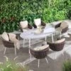 Montebello 6-Seater Outdoor Taupe Rope And Aluminium Oval Dining Set With White Ceramic Dining Table -Daals Shop OD DINE 1072 WHITE main