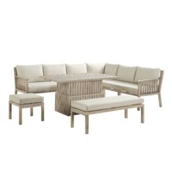 Earlswood Aluminium Washed Wood Effect Large Corner Sofa Set With Rising Table -Daals Shop OD DINE 1245 NAT WB1