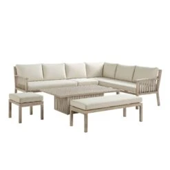 Earlswood Aluminium Washed Wood Effect Large Corner Sofa Set With Rising Table -Daals Shop OD DINE 1245 NAT WB2