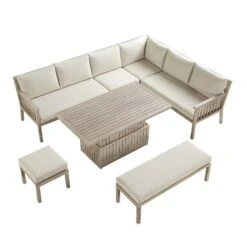 Earlswood Aluminium Washed Wood Effect Large Corner Sofa Set With Rising Table -Daals Shop OD DINE 1245 NAT WB3