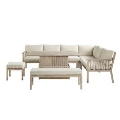 Earlswood Aluminium Washed Wood Effect Large Corner Sofa Set With Rising Table -Daals Shop OD DINE 1245 NAT WB4