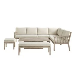 Earlswood Aluminium Washed Wood Effect Large Corner Sofa Set With Rising Table -Daals Shop OD DINE 1245 NAT WB5