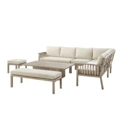 Earlswood Aluminium Washed Wood Effect Large Corner Sofa Set With Rising Table -Daals Shop OD DINE 1245 NAT WB7