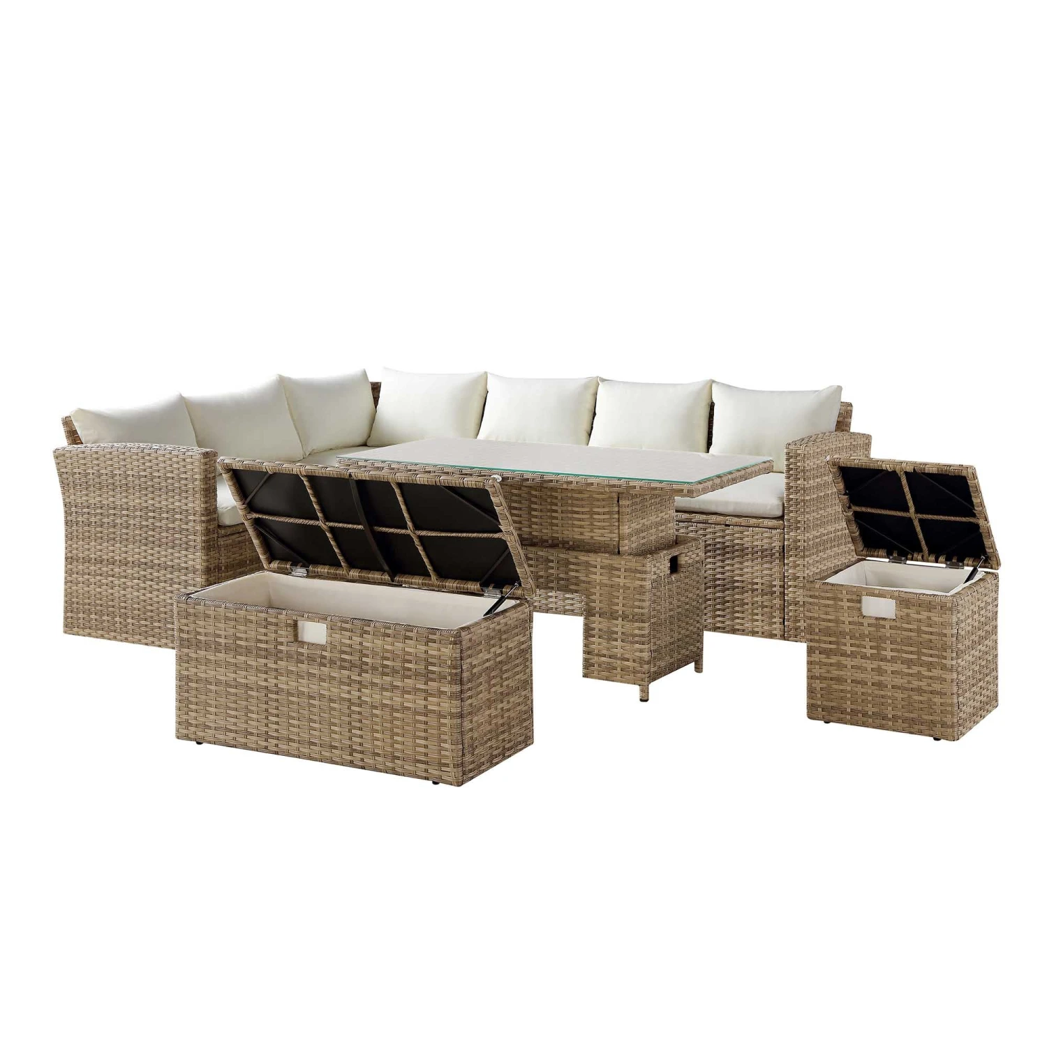 Granchester Rattan Rectangular Corner Dining Sofa Set With Rising Table, Natural 10 Granchester Rattan Rectangular Corner Dining Sofa Set With Rising Table, Natural - Image 8
