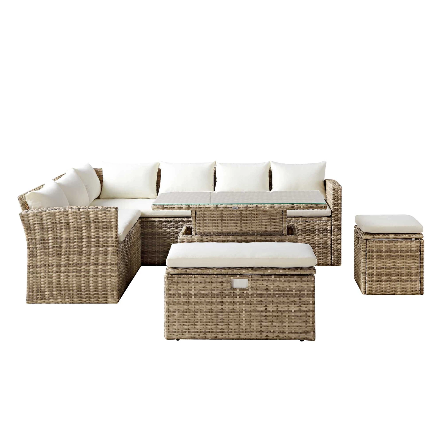 Granchester Rattan Rectangular Corner Dining Sofa Set With Rising Table, Natural 14 Granchester Rattan Rectangular Corner Dining Sofa Set With Rising Table, Natural - Image 12