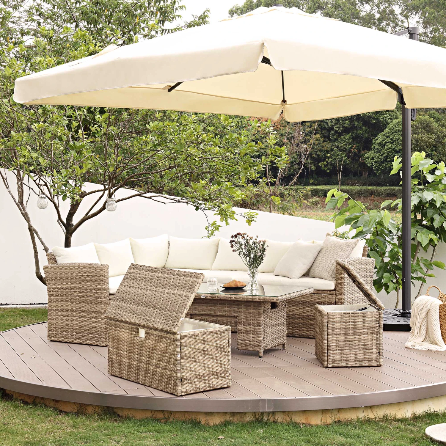 Granchester Rattan Rectangular Corner Dining Sofa Set With Rising Table, Natural 6 Granchester Rattan Rectangular Corner Dining Sofa Set With Rising Table, Natural - Image 4