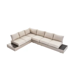 Jardin Aluminium Large Corner Casual Dining Set With Rising Firepit Table, Pumice 27 Jardin Aluminium Large Corner Casual Dining Set With Rising Firepit Table, Pumice -Daals Shop OD DINE 905 906 PUMICE GIF