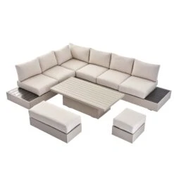 Jardin Aluminium Large Corner Casual Dining Set With Rising Table, Pumice -Daals Shop OD DINE 905 PUMICE SET WB2