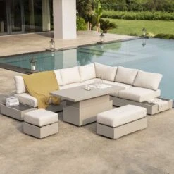 Jardin Aluminium Large Corner Casual Dining Set With Rising Table, Pumice