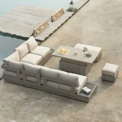 Jardin Aluminium Large Corner Casual Dining Set With Rising Table, Pumice -Daals Shop OD DINE 905 PUMICE SET scene1