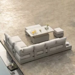 Jardin Aluminium Large Corner Casual Dining Set With Rising Table, Pumice -Daals Shop OD DINE 905 PUMICE SET scene2