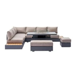 Jardin Aluminium Large Corner Casual Dining Set With Rising Firepit Table, Granite -Daals Shop OD DINE 906 GRANITE SET WB3