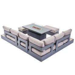Jardin Aluminium Large Corner Casual Dining Set With Rising Firepit Table, Granite -Daals Shop OD DINE 906 GRANITE SET WB5