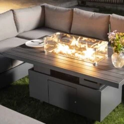 Jardin Aluminium Large Corner Casual Dining Set With Rising Firepit Table, Granite -Daals Shop OD DINE 906 GRANITE SET scene3