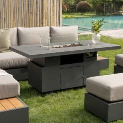 Jardin Aluminium Large Corner Casual Dining Set With Rising Firepit Table, Granite -Daals Shop OD DINE 906 GRANITE SET scene4