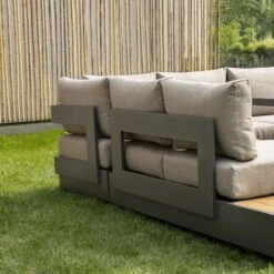 Jardin Aluminium Large Corner Casual Dining Set With Rising Firepit Table, Granite -Daals Shop OD DINE 906 GRANITE SET scene5