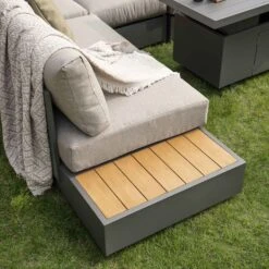 Jardin Aluminium Large Corner Casual Dining Set With Rising Firepit Table, Granite -Daals Shop OD DINE 906 GRANITE SET scene6