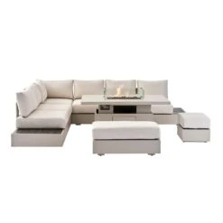 Jardin Aluminium Large Corner Casual Dining Set With Rising Firepit Table, Pumice 22 Jardin Aluminium Large Corner Casual Dining Set With Rising Firepit Table, Pumice -Daals Shop OD DINE 906 PUMICE SET WB2