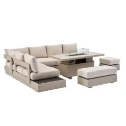 Jardin Aluminium Large Corner Casual Dining Set With Rising Firepit Table, Pumice 23 Jardin Aluminium Large Corner Casual Dining Set With Rising Firepit Table, Pumice -Daals Shop OD DINE 906 PUMICE SET WB3