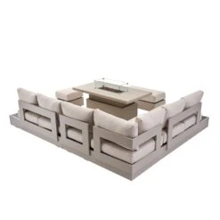 Jardin Aluminium Large Corner Casual Dining Set With Rising Firepit Table, Pumice 24 Jardin Aluminium Large Corner Casual Dining Set With Rising Firepit Table, Pumice -Daals Shop OD DINE 906 PUMICE SET WB4