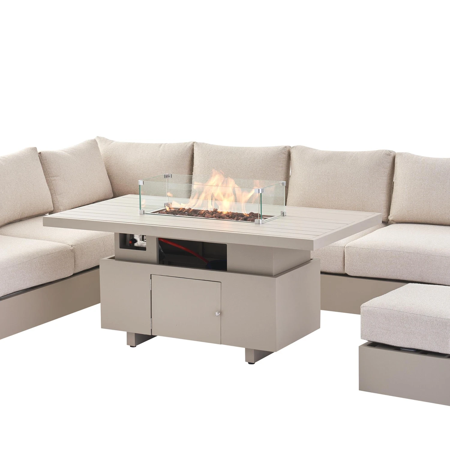 Jardin Aluminium Large Corner Casual Dining Set With Rising Firepit Table, Pumice 13 Jardin Aluminium Large Corner Casual Dining Set With Rising Firepit Table, Pumice - Image 11