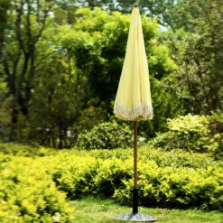 Gabriel Yellow And White Striped Fringed Parasol With Tilt -Daals Shop OD PRSL 02 YELLOWSTRP scene2