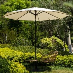 3M LED Light Aluminium Frame Garden Parasol With Tilt Crank , Beige -Daals Shop OD PRSL 23 BEIGE main 1