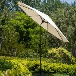 3M LED Light Aluminium Frame Garden Parasol With Tilt Crank , Beige -Daals Shop OD PRSL 23 BEIGE scene2 1