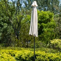 3M LED Light Aluminium Frame Garden Parasol With Tilt Crank , Beige -Daals Shop OD PRSL 23 BEIGE scene4