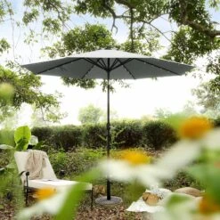 3M LED Light Aluminium Frame Garden Parasol With Tilt Crank , Grey