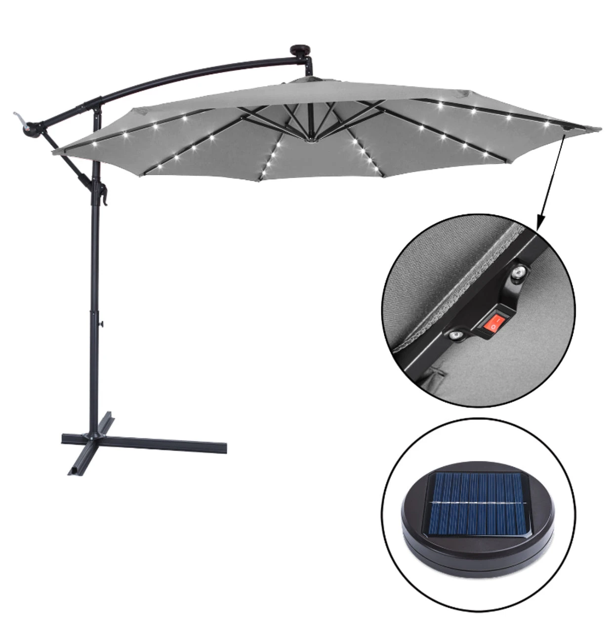 3M LED Light Cantilever Garden Leanover Parasol, Grey 4 3M LED Light Cantilever Garden Leanover Parasol, Grey - Image 2