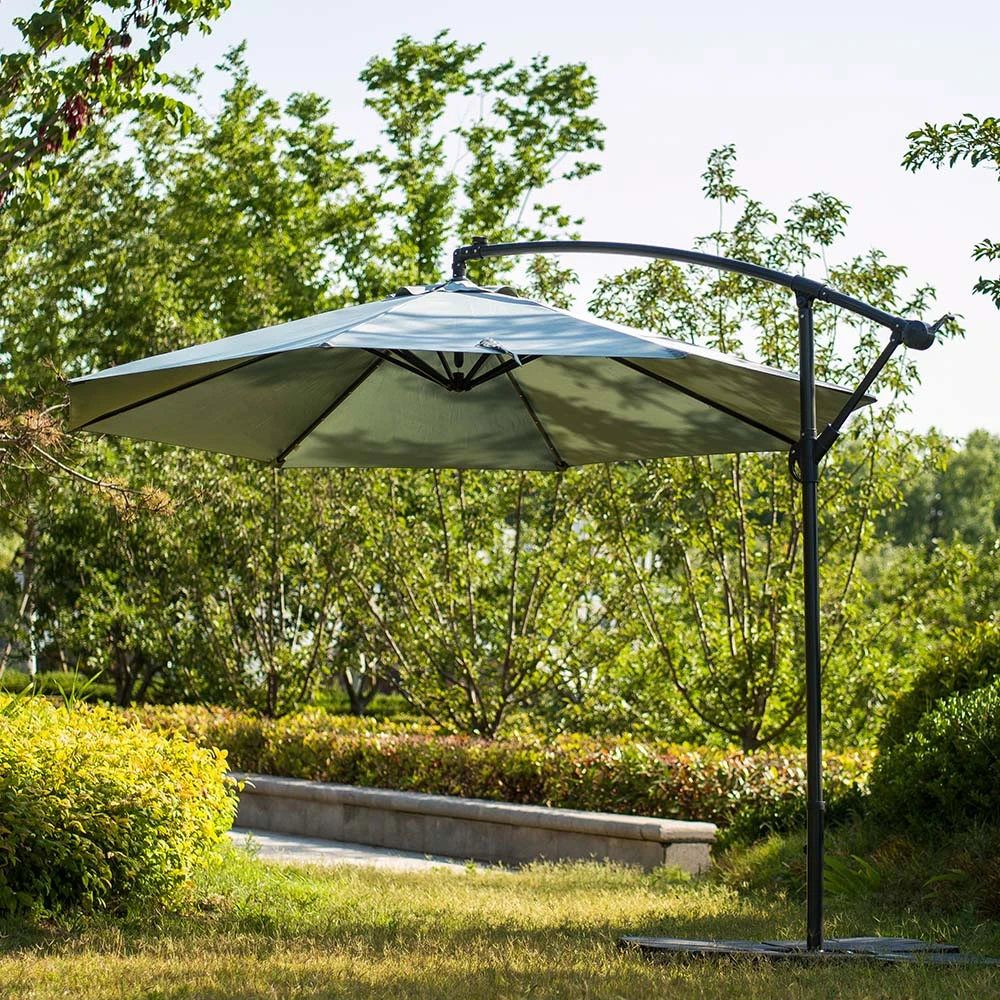 3M LED Light Cantilever Garden Leanover Parasol, Grey 3 3M LED Light Cantilever Garden Leanover Parasol, Grey