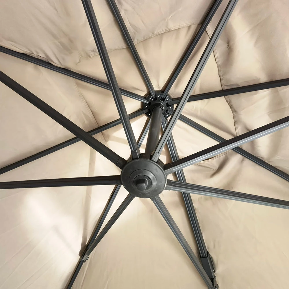 300cm Large Square 360° Aluminium Roma Cantilever Garden Hanging Parasol, Beige 9 300cm Large Square 360° Aluminium Roma Cantilever Garden Hanging Parasol, Beige - Image 7