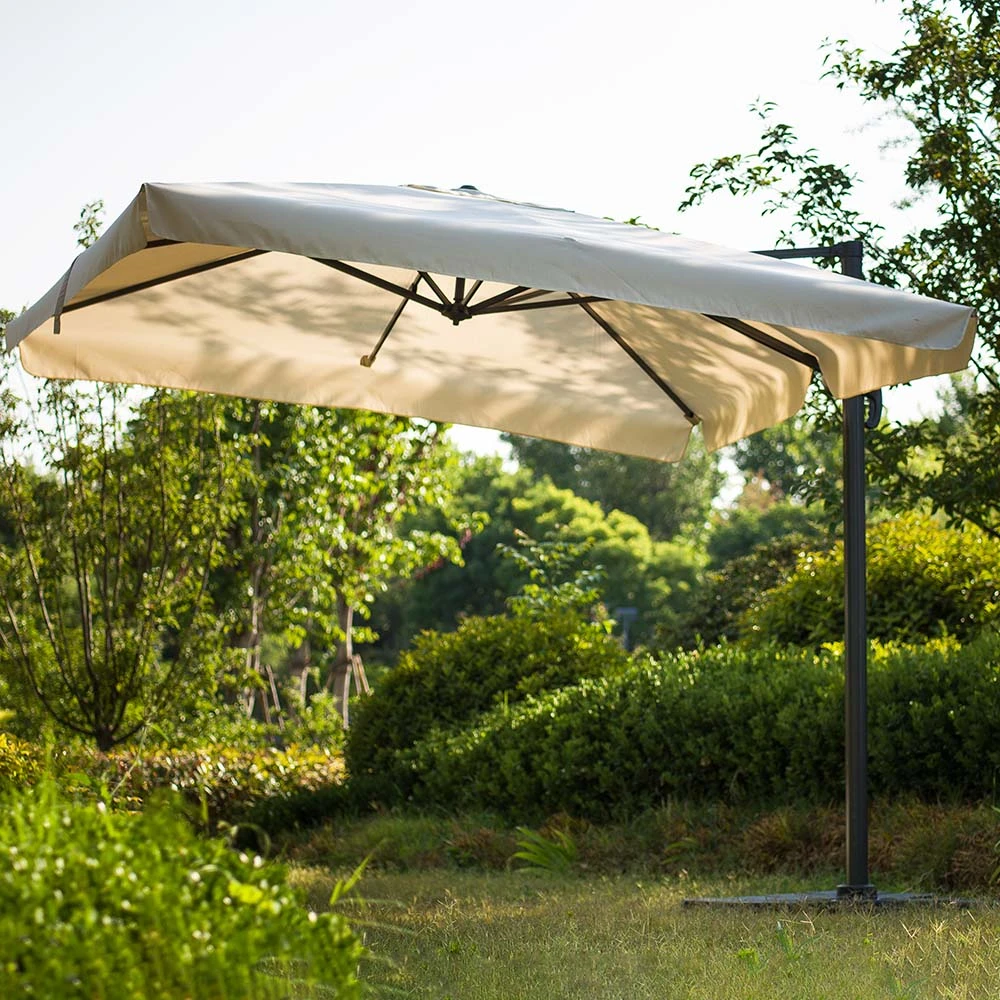 300cm Large Square 360° Aluminium Roma Cantilever Garden Hanging Parasol, Beige 3 300cm Large Square 360° Aluminium Roma Cantilever Garden Hanging Parasol, Beige