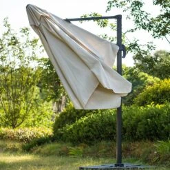 300cm Large Square 360° Aluminium Roma Cantilever Garden Hanging Parasol, Beige 14 300cm Large Square 360° Aluminium Roma Cantilever Garden Hanging Parasol, Beige -Daals Shop OD PRSL 28 BEIGE scene3