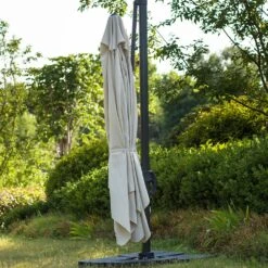 300cm Large Square 360° Aluminium Roma Cantilever Garden Hanging Parasol, Beige 15 300cm Large Square 360° Aluminium Roma Cantilever Garden Hanging Parasol, Beige -Daals Shop OD PRSL 28 BEIGE scene4