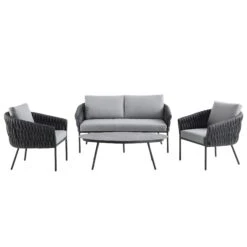 Montebello 4-Seater Outdoor Black Rope And Aluminium Sofa Set With Grey Ceramic Coffee Table -Daals Shop OD SF 1029 BLACK WB1