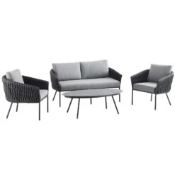 Montebello 4-Seater Outdoor Black Rope And Aluminium Sofa Set With Grey Ceramic Coffee Table -Daals Shop OD SF 1029 BLACK WB2