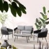 Montebello 4-Seater Outdoor Black Rope And Aluminium Sofa Set With Grey Ceramic Coffee Table -Daals Shop OD SF 1029 BLACK main