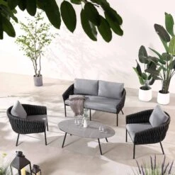 Montebello 4-Seater Outdoor Black Rope And Aluminium Sofa Set With Grey Ceramic Coffee Table -Daals Shop OD SF 1029 BLACK scene2