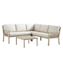 Earlswood Aluminium Washed Wood Effect Corner Sofa Set With Coffee Table -Daals Shop OD SF 1066 NAT WB1